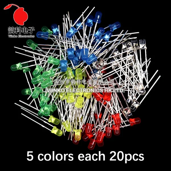 Kit électronique de Diodes électroluminescentes 3MM 5MM, boîte F3 F5, Kit assorti de diodes LED blanc vert rouge bleu jaune Orange – Image 22