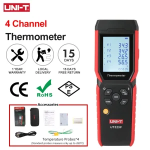 UNI-T Numérique Therye.com UT325F J/T/E/R/S/N/K Type Thermocouple Température Mètre Haute Précision Bluetooth 4 Canaux