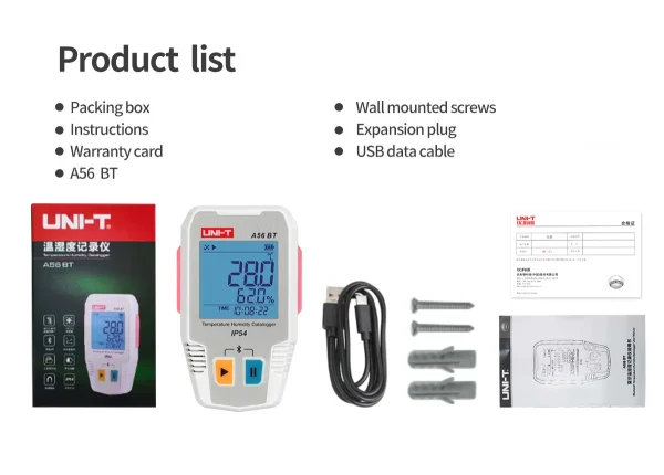 Enregistreur de données d'humidité de la température UNI-T A56 BT Bluetooth Digital Food Therye.com Hygromètre 64000 ensembles Stockage de données IP54 – Image 19
