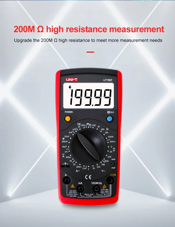 UNI T-Multimètre numérique UT39E, compteur de courant AC DC, voltmètre, testeur de puzzles morts, 1000 points, 20A, 19999 V – Image 10
