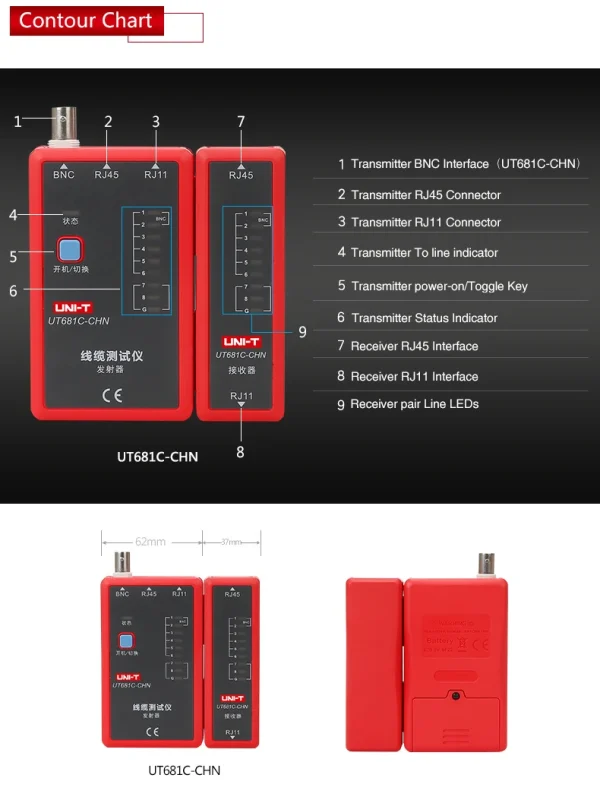 Testeurs de câble réseau UNI-T UT68/s Testeur LAN RJ45 RJ11 BNC Tracker de câble Détecteur de fil Outils de réparation réseau – Image 11