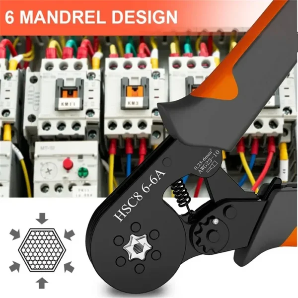 Kit d'outils de sertissage de virole à cliquet auto-ajustable Hexagonal 23-10AWG 0.25-6 mm2 Kit de sertissage avec 400-2000 bornes de fil – Image 3