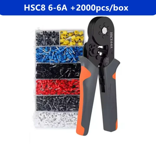 Kit d'outils de sertissage de virole à cliquet auto-ajustable Hexagonal 23-10AWG 0.25-6 mm2 Kit de sertissage avec 400-2000 bornes de fil – Image 9