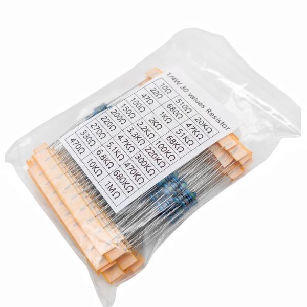 600 pièces/ensemble 30 types 1/4W résistance 1% paquet de résistances à Film métallique Kit assorti 1K 10K 100K 220ohm 1M résistances 300 pièces/ensemble – Image 7