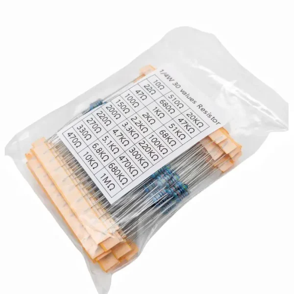 600 pièces/ensemble 30 types 1/4W résistance 1% paquet de résistances à Film métallique Kit assorti 1K 10K 100K 220ohm 1M résistances 300 pièces/ensemble – Image 2