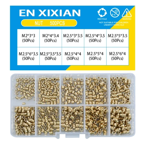 M2 M2.5 M3 M4 M5 M6 ensemble de chaleur en laiton écrou d'insertion inserts filetés moletés thermofusibles pour Kit d'assortiment d'écrous en cuivre d'encastrement d'impression 3d – Image 14
