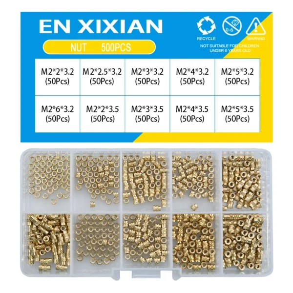 M2 M2.5 M3 M4 M5 M6 ensemble de chaleur en laiton écrou d'insertion inserts filetés moletés thermofusibles pour Kit d'assortiment d'écrous en cuivre d'encastrement d'impression 3d – Image 11