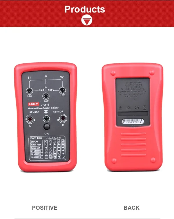 Compteur de séquence de Phase UNI-T UT261A UT261B, indicateur de Rotation du moteur manquant, détecteur de séquence de Phase – Image 10