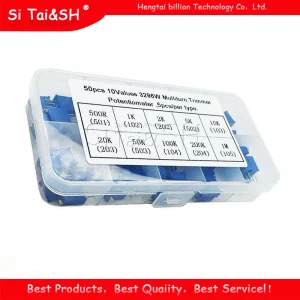 Kit de potentiomètre de tondeuse multitour, haute précision, résistance variable 3296 avec boîte gratuite, kit de bricolage électronique, 3296W, 50 pièces