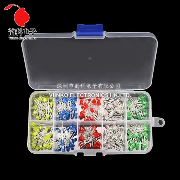 Kit électronique de Diodes électroluminescentes 3MM 5MM, boîte F3 F5, Kit assorti de diodes LED blanc vert rouge bleu jaune Orange – Image 8