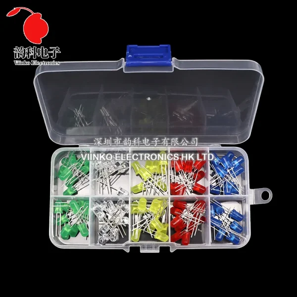 Kit électronique de Diodes électroluminescentes 3MM 5MM, boîte F3 F5, Kit assorti de diodes LED blanc vert rouge bleu jaune Orange – Image 24