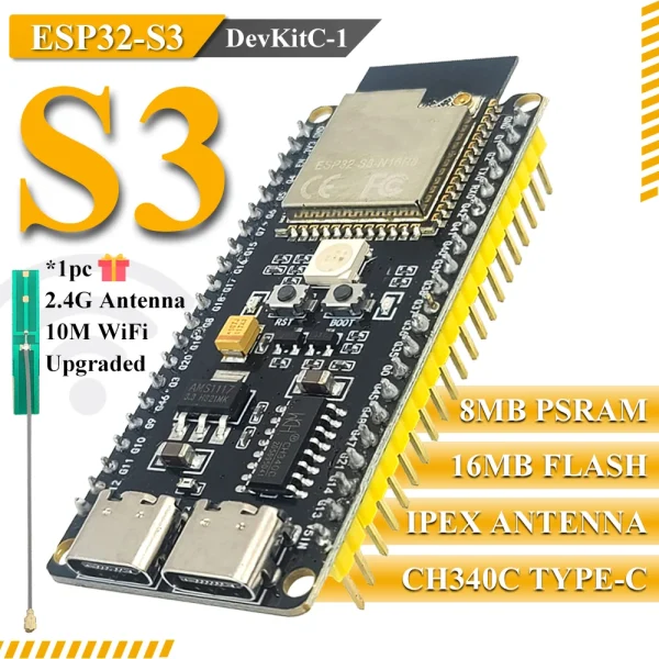 Carte de développement ESP32 S3 ESP32-S3-DevKitC-1 BT 2.4G, Module Wifi pour Arduino 8 mo PSRAM 16 mo FLASH N16R8 CH340C type-c 42 broches