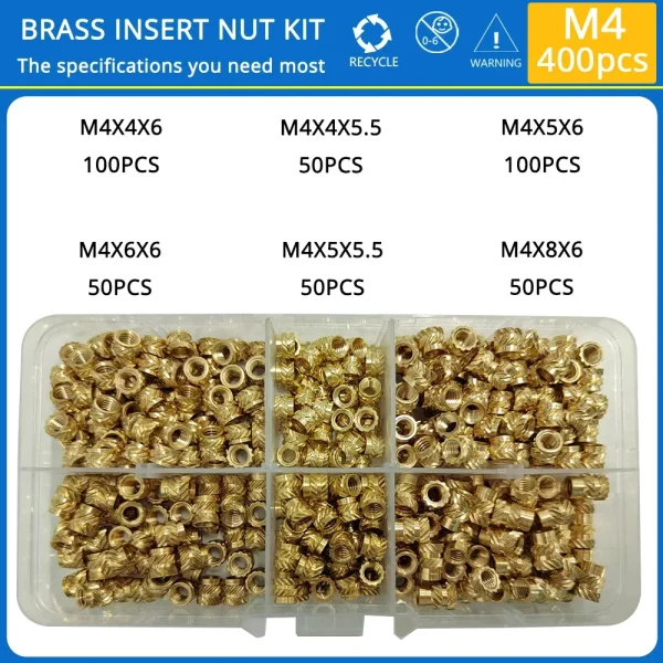 M2 M2.5 M3 M4 M5 M6 ensemble de chaleur en laiton écrou d'insertion inserts filetés moletés thermofusibles pour Kit d'assortiment d'écrous en cuivre d'encastrement d'impression 3d – Image 5