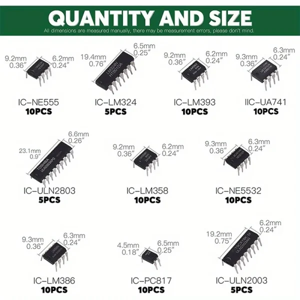 Kit de puces de Circuit intégré 85 pièces, 10 spécifications IC-NE555 IC-LM324 IC-LM358 DIP, kit combiné de minuterie de précision unique – Image 2