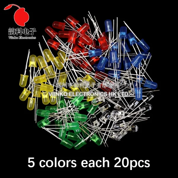 Kit électronique de Diodes électroluminescentes 3MM 5MM, boîte F3 F5, Kit assorti de diodes LED blanc vert rouge bleu jaune Orange – Image 5