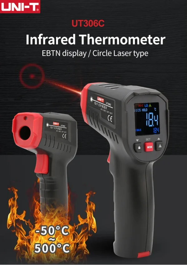UNI-T thermomètre infrarouge numérique UT306S UT306C thermomètre sans contact pistolet de mesure de température Laser-50-500 Termometro – Image 9