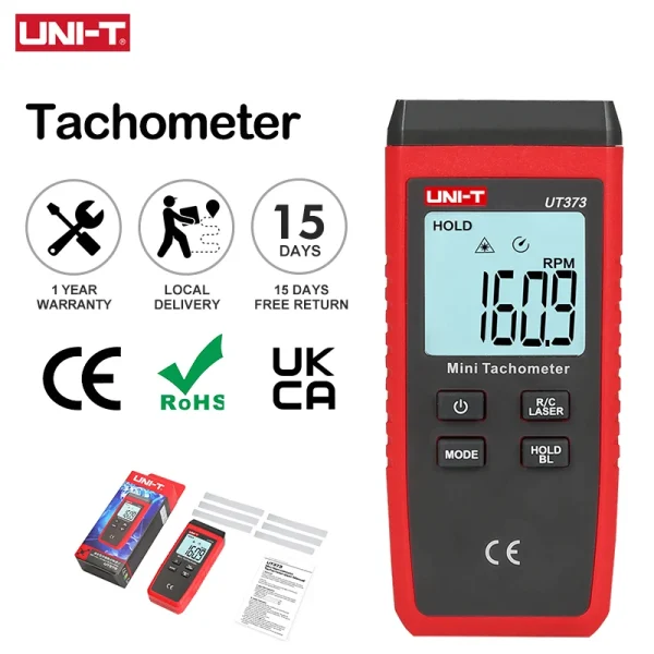 UNI-T Mini tachymètre Laser numérique UT373 tachymètre sans Contact plage de RPM 10-99999 tr/min tachymètre odomètre rétro-éclairage