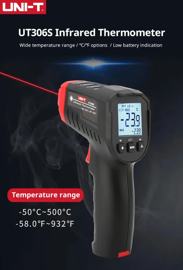 UNI-T thermomètre infrarouge numérique UT306S UT306C thermomètre sans contact pistolet de mesure de température Laser-50-500 Termometro – Image 10