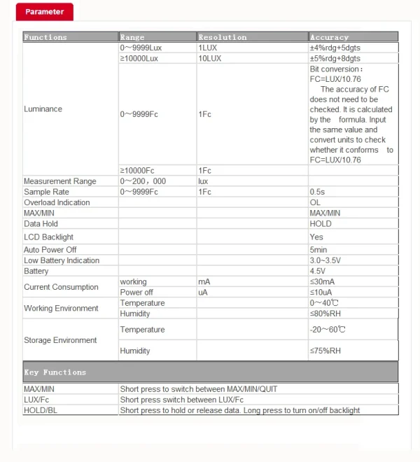 UNI-T compteur de lumière UT383 UT383BT 200,000 LUX numérique luxmètre Luminance Lux Fc Test Max Min illuminomètres photomètre – Image 11