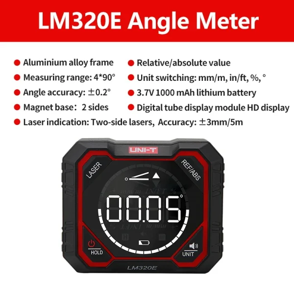 Inclinomètre magnétique UNI-T LM320D LM320E LM320F, détecteur d'angle, rapporteur de niveau numérique, règle 4x90 degrés – Image 7