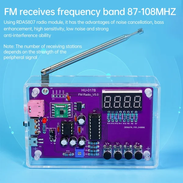 HU-017A RDA5807S Radio Kit FM DIY ￉lectronique Pi￨ces D'apprentissage Ensemble 87-108MHz avec/sans Logement Kit pour Composants ￉lectroniques Partie – Image 21