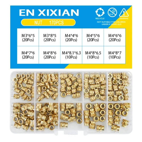 M2 M2.5 M3 M4 M5 M6 ensemble de chaleur en laiton écrou d'insertion inserts filetés moletés thermofusibles pour Kit d'assortiment d'écrous en cuivre d'encastrement d'impression 3d – Image 13
