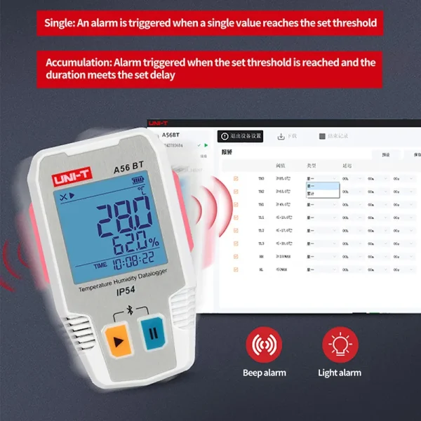 Enregistreur de données d'humidité de la température UNI-T A56 BT Bluetooth Digital Food Therye.com Hygromètre 64000 ensembles Stockage de données IP54 – Image 4