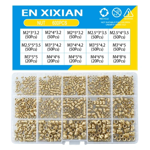 M2 M2.5 M3 M4 M5 M6 ensemble de chaleur en laiton écrou d'insertion inserts filetés moletés thermofusibles pour Kit d'assortiment d'écrous en cuivre d'encastrement d'impression 3d – Image 9