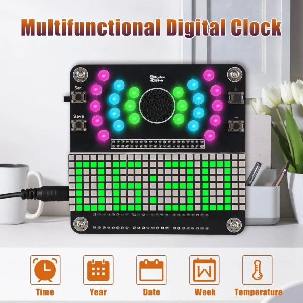 Projet de soudure d'horloge à monter soi-même, Kit de pratique électronique d'horloge numérique à 4 chiffres avec lumières clignotantes LED, affichage de la température et de la Date – Image 3