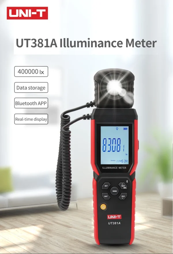 Éclairement UNI-T UT381A 400000   Photomètre de compteur de lumière numérique de compteur de Lux de conception rotative divisée lx avec l'application Bluetooth – Image 7
