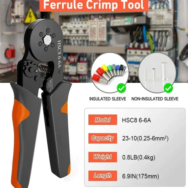 Kit d'outils de sertissage de virole à cliquet auto-ajustable Hexagonal 23-10AWG 0.25-6 mm2 Kit de sertissage avec 400-2000 bornes de fil – Image 2