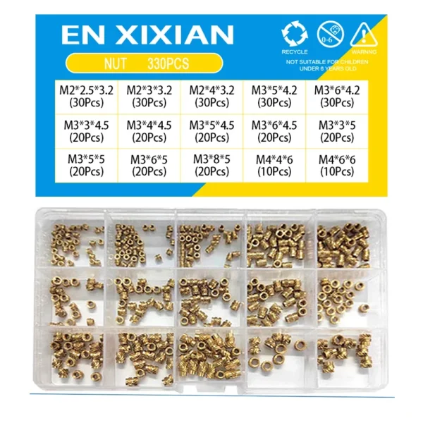 M2 M2.5 M3 M4 M5 M6 ensemble de chaleur en laiton écrou d'insertion inserts filetés moletés thermofusibles pour Kit d'assortiment d'écrous en cuivre d'encastrement d'impression 3d – Image 17