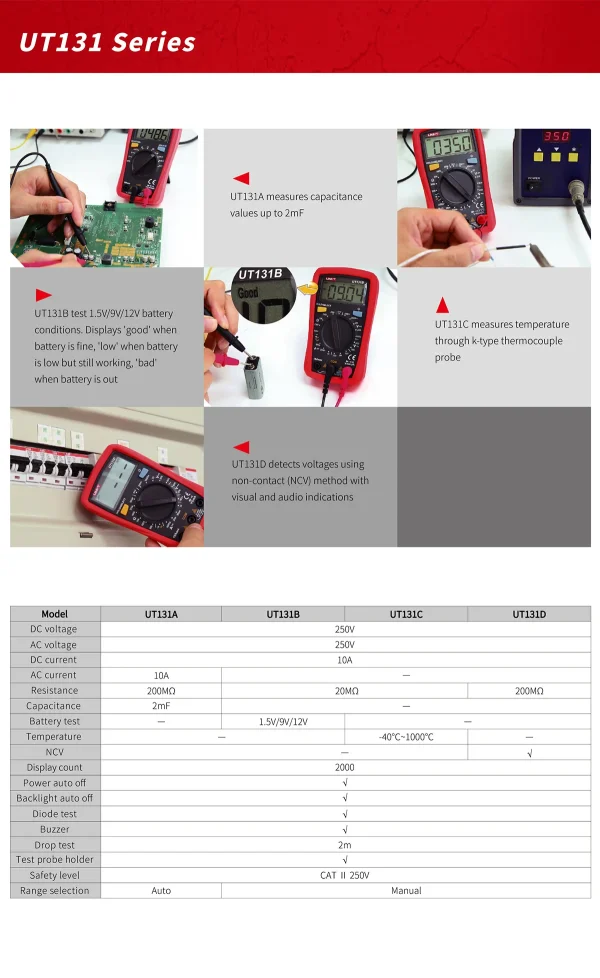 Testeur de multimètre numérique UNI-T Série UT131 Voltmètre AC DC Ampèremètre 2000 Comptes Palm Size Multimetro 02/10/2018 Test de diode – Image 12