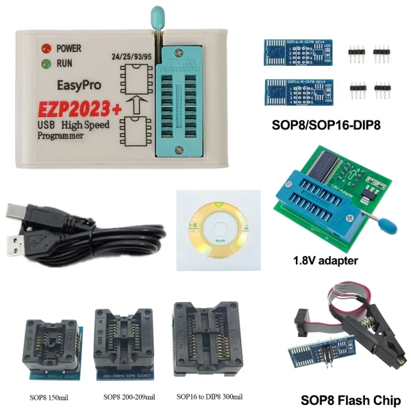 Programmeur SPI USB haute vitesse EZP2023 + 12 adaptateurs, prise en charge 24 25 26 93 95 EEPROM 25 puces Flash Bios mieux que EZP2019 – Image 9
