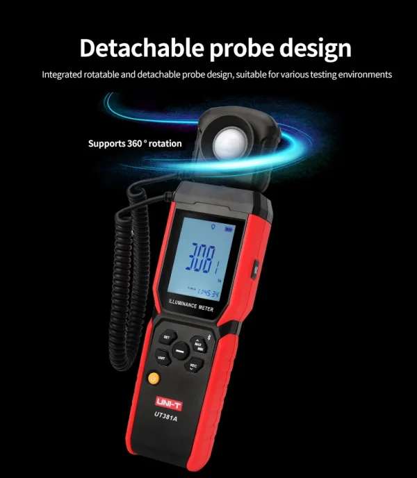 Éclairement UNI-T UT381A 400000   Photomètre de compteur de lumière numérique de compteur de Lux de conception rotative divisée lx avec l'application Bluetooth – Image 9