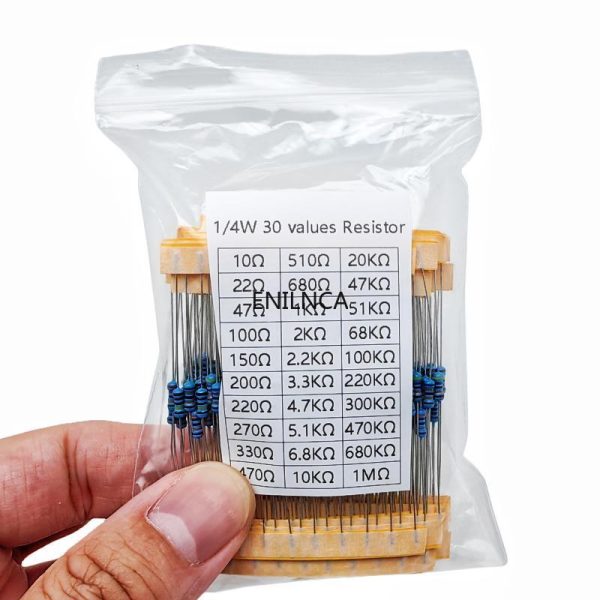 600 pièces/ensemble 30 types 1/4W résistance 1% paquet de résistances à Film métallique Kit assorti 1K 10K 100K 220ohm 1M résistances 300 pièces/ensemble – Image 6