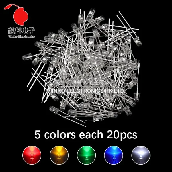 Kit électronique de Diodes électroluminescentes 3MM 5MM, boîte F3 F5, Kit assorti de diodes LED blanc vert rouge bleu jaune Orange – Image 19