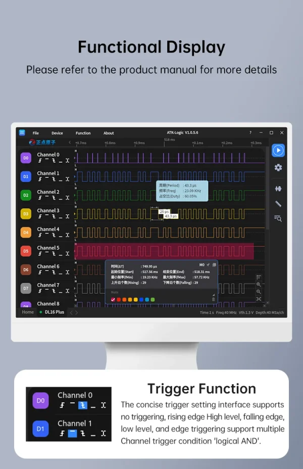ALIENTEK analyseur logique DL16 250MHz taux d'échantillonnage maximum 16 canaux outils d'analyse logique ARM FPGA logiciel de décodage de protocole de débogage – Image 30