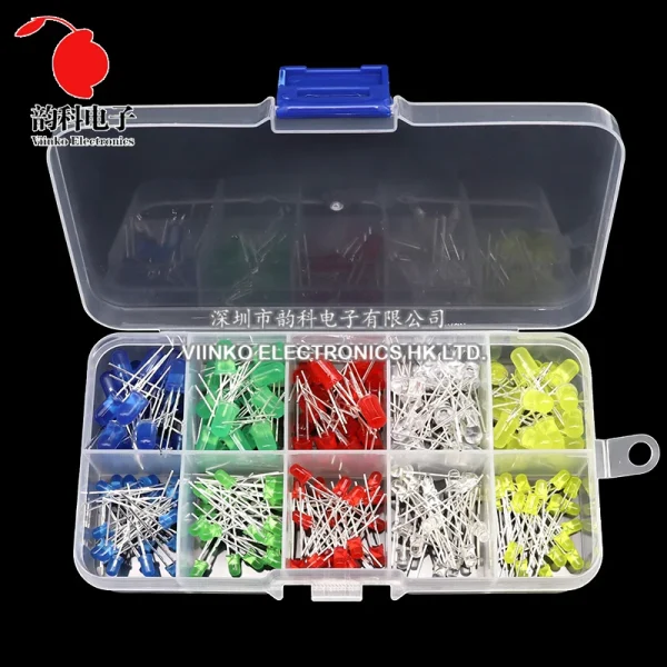 Kit électronique de Diodes électroluminescentes 3MM 5MM, boîte F3 F5, Kit assorti de diodes LED blanc vert rouge bleu jaune Orange – Image 3