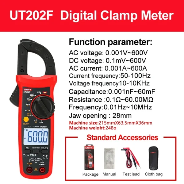 Pince multimètre numérique UNI-T UT204R UT202F UT203R 400A 600A, pince de courant AC, pince de haute précision, ampèremètre, voltmètre – Image 8