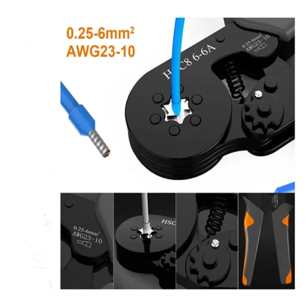 Kit d'outils de sertissage de virole à cliquet auto-ajustable Hexagonal 23-10AWG 0.25-6 mm2 Kit de sertissage avec 400-2000 bornes de fil – Image 5