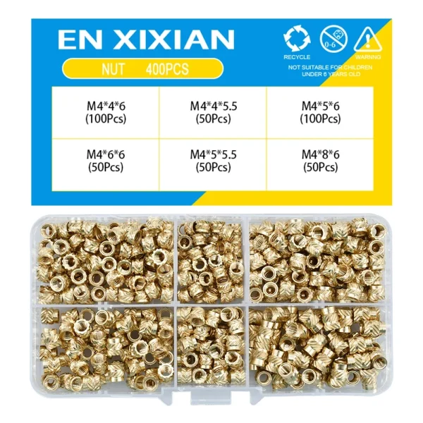 M2 M2.5 M3 M4 M5 M6 ensemble de chaleur en laiton écrou d'insertion inserts filetés moletés thermofusibles pour Kit d'assortiment d'écrous en cuivre d'encastrement d'impression 3d – Image 19