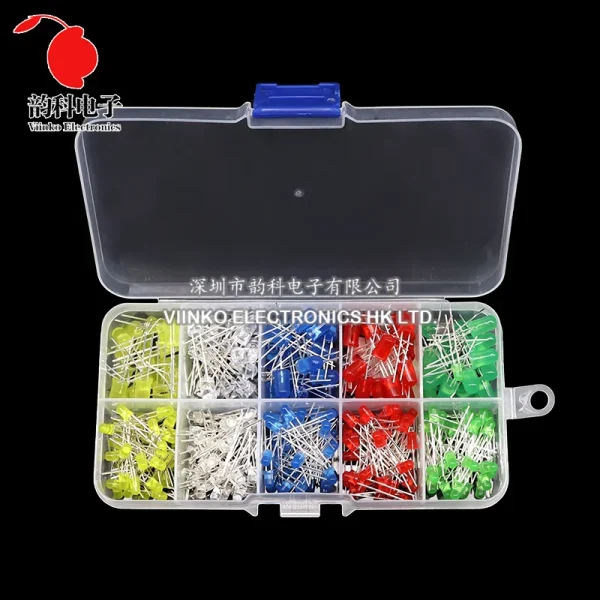 Kit électronique de Diodes électroluminescentes 3MM 5MM, boîte F3 F5, Kit assorti de diodes LED blanc vert rouge bleu jaune Orange – Image 10