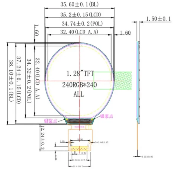 Module d'affichage d'écran TFT 1.28 pouces, carte LCD ronde colorée IPS 1.28 pouces GC9A01 Touch 240x240 SPI 240x240 – Image 16