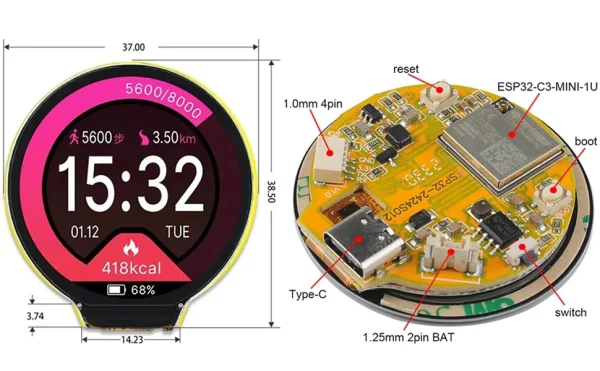 1.28 pouces Mini ESP32 ESP32-C3 IPS affichage rond ESP32-2424S012 écran tactile capacitif 240x240 TFT LCD Module GC9A01 écran tactile – Image 10