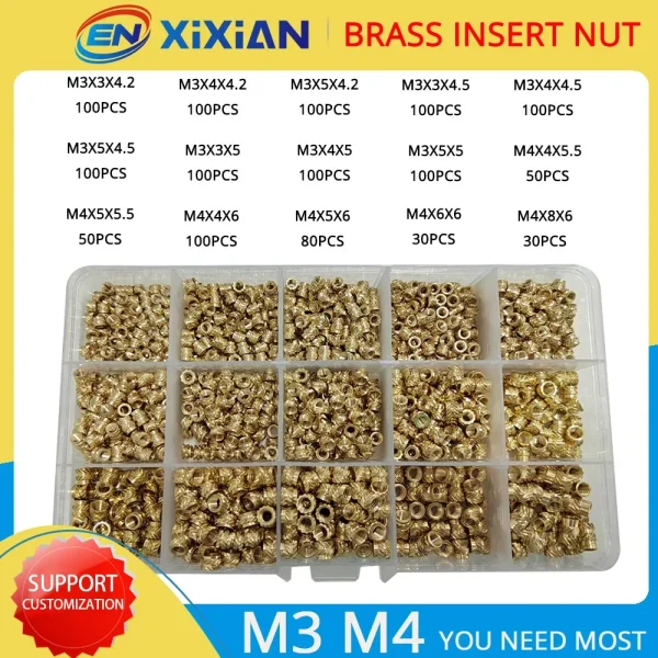 M2 M2.5 M3 M4 M5 M6 ensemble de chaleur en laiton écrou d'insertion inserts filetés moletés thermofusibles pour Kit d'assortiment d'écrous en cuivre d'encastrement d'impression 3d – Image 3