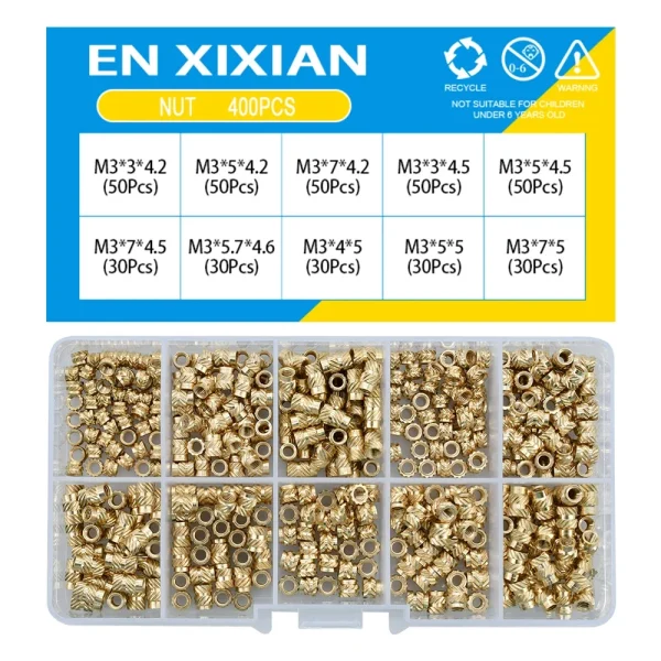 M2 M2.5 M3 M4 M5 M6 ensemble de chaleur en laiton écrou d'insertion inserts filetés moletés thermofusibles pour Kit d'assortiment d'écrous en cuivre d'encastrement d'impression 3d – Image 12