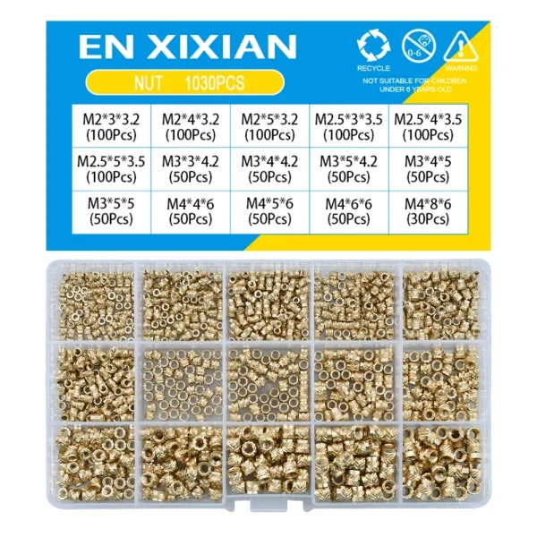 M2 M2.5 M3 M4 M5 M6 ensemble de chaleur en laiton écrou d'insertion inserts filetés moletés thermofusibles pour Kit d'assortiment d'écrous en cuivre d'encastrement d'impression 3d – Image 10
