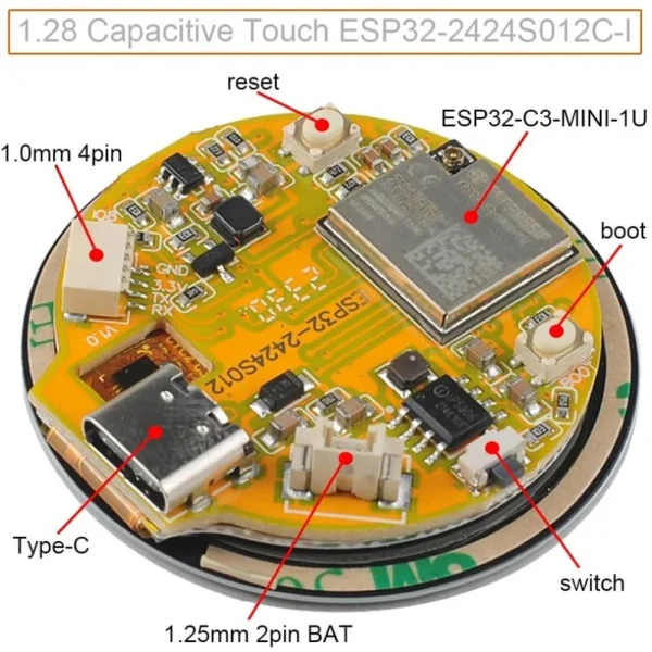 1.28 pouces Mini ESP32 ESP32-C3 IPS affichage rond ESP32-2424S012 écran tactile capacitif 240x240 TFT LCD Module GC9A01 écran tactile – Image 3