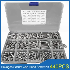Jeu de vis à tête hexagonale M3 M4 M5, en acier inoxydable 304, kit d'assortiment de boulons et d'écrous Allen DIN912, 440 pièces